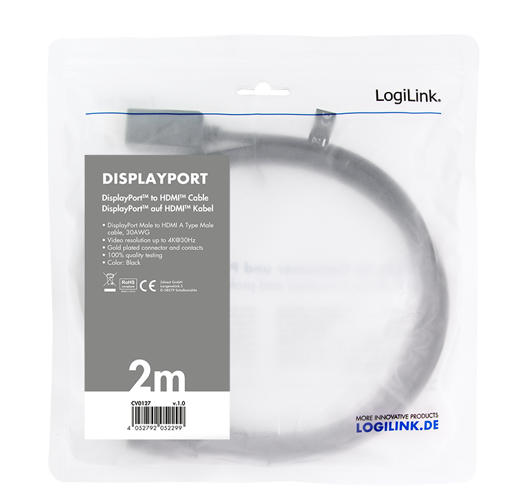 Cordon DisplayPort 1.2/ HDMI - 2,00m - CV0127