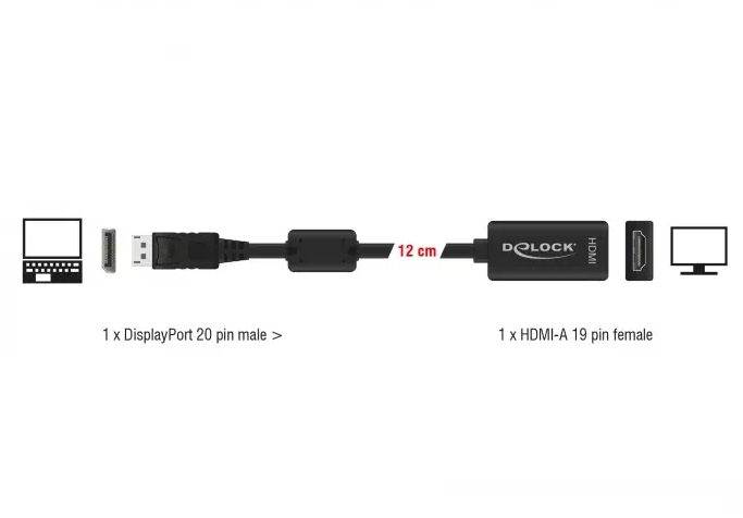 Adaptateur DisplayPort M / HDMI F 0,15m - DeLock 61849