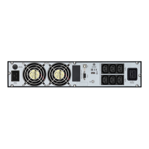 Onduleur APC Easy UPS On-Line, 3 kVA/2 400 W, montage en rack 2U, 230 V, 6 prises IEC C13 + 1 prise IEC C19, emplacement pour carte intelligente, écran LCD, sans kit de rails