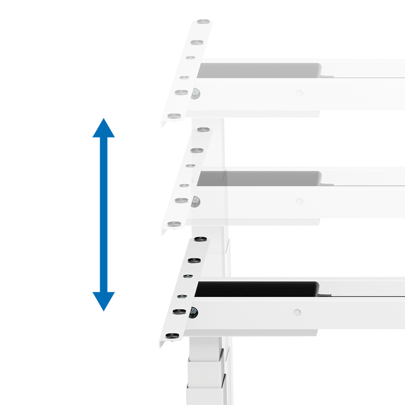 Pied de bureau réglable électriquement, pieds télescopiques triples, 2 moteurs, blanc 
