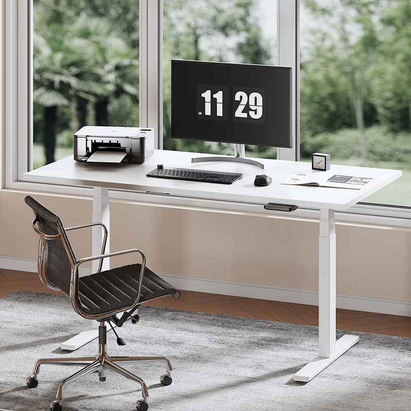 Pied de bureau réglable électriquement, pieds télescopiques triples, 2 moteurs, blanc 