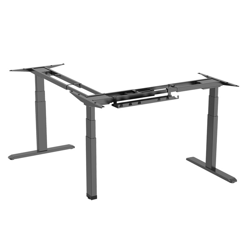 Structure de bureau assis-debout à réglage électrique, 3 moteurs, forme en L à 90° 