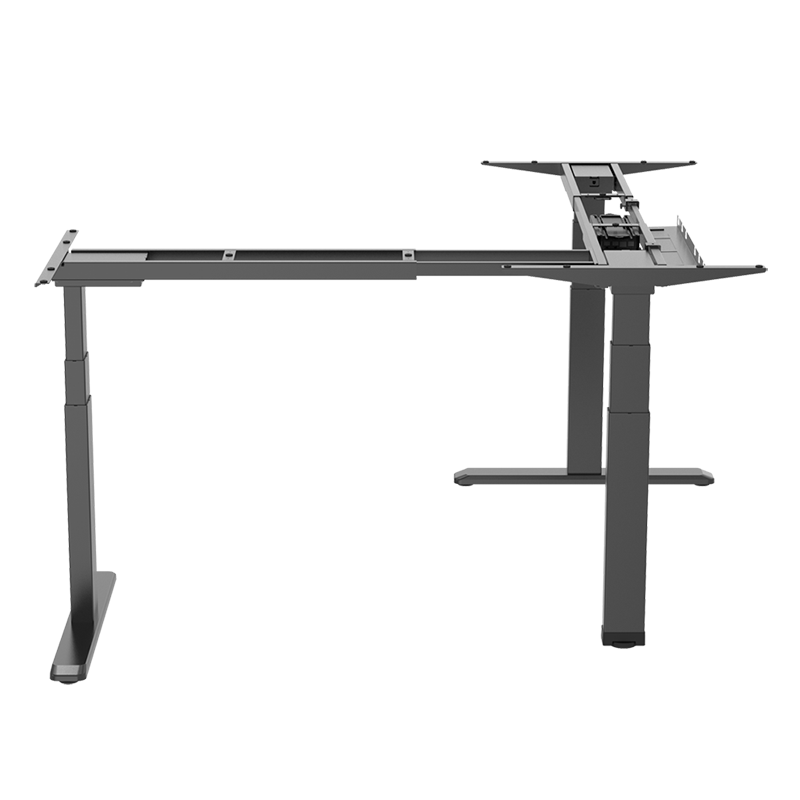 Structure de bureau assis-debout à réglage électrique, 3 moteurs, forme en L à 90° 