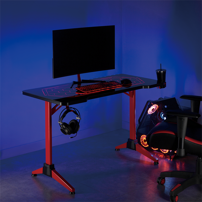 Bureau Gamer avec éclairage RVB, motif géo-nid d'abeille 