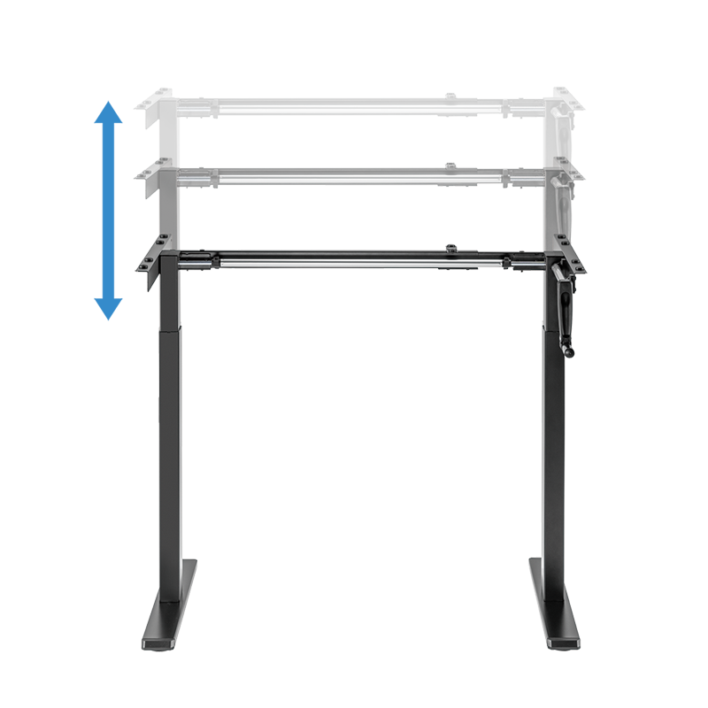 Structure de bureau assis-debout à réglage manuel, pieds télescopiques en 2 parties, noir 
