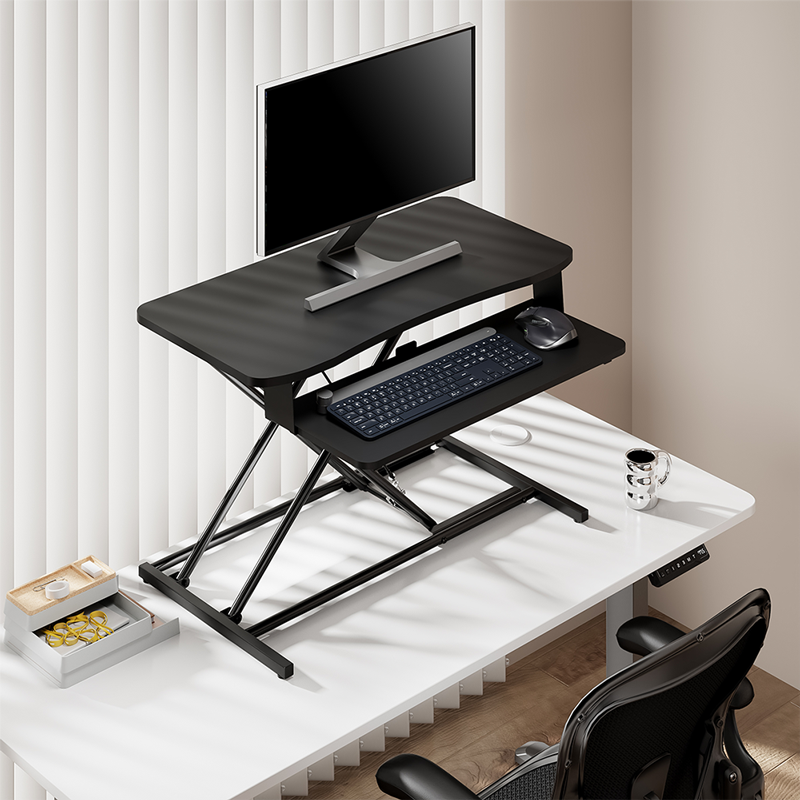 Convertisseur de bureau assis/debout avec plateau pour clavier, jusqu'à 15 kg, réglable, noir 
