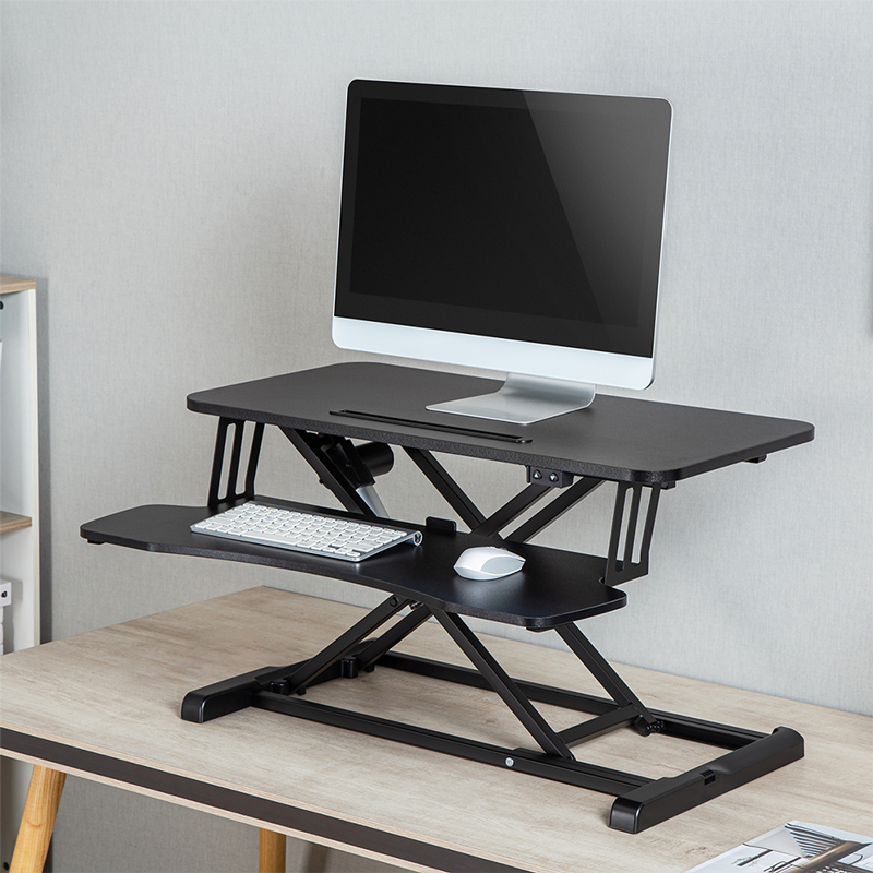 Convertisseur de bureau assis/debout avec plateau pour clavier, jusqu'à 20 kg, réglable électriquement, noir 