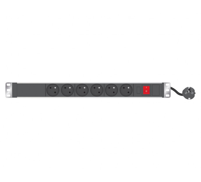 [1403530] Bandeau d'alimentation 19" 6 prises noir + disjoncteur 30mA