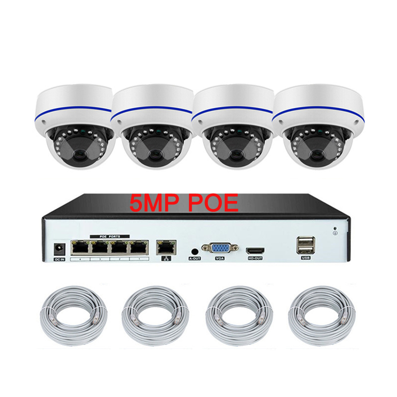 CAMERA  4CH  DOME ETANCHE 5 MEGAPIXELS HD IP POE NVR SYSTEME 