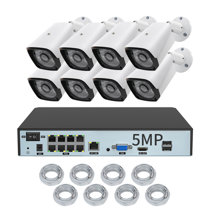 CAMARA SYSTEMES DE SECURITE CCTV 8 XMEYE NVR ETANCHE BULLET IP POE 5MP AVEC CABLES