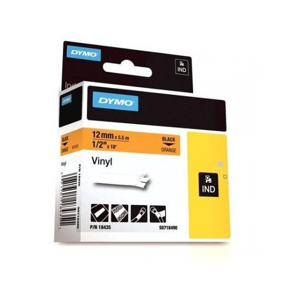 [1407533] Ruban vinyle noir sur orange 12MM pour rhinopro