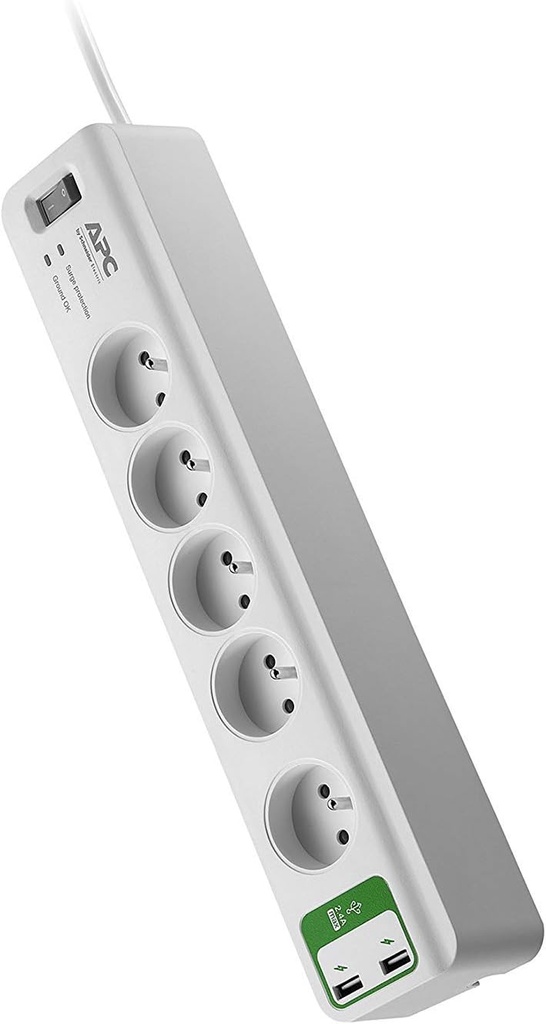 APC Essential SurgeArrest 5 prises avec 2 ports de charge USB, 5 V, 2,4 A, 230 V
