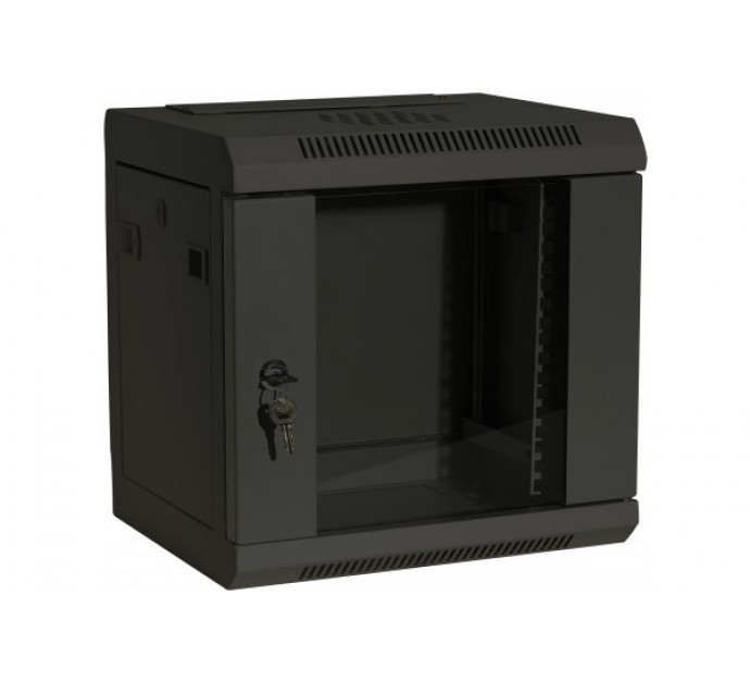 [1500071] Coffret Réseau - 10'' - 9U - H485xL310xP300 - Noir - Monté - Porte Verre